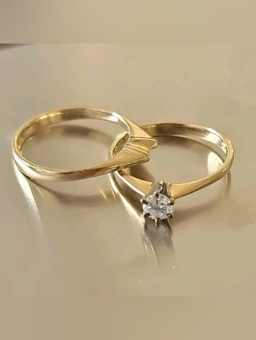 14k Yellow Gold Diamond Engagement/Wedding Ring Set Round Diamond .15ct Size 5